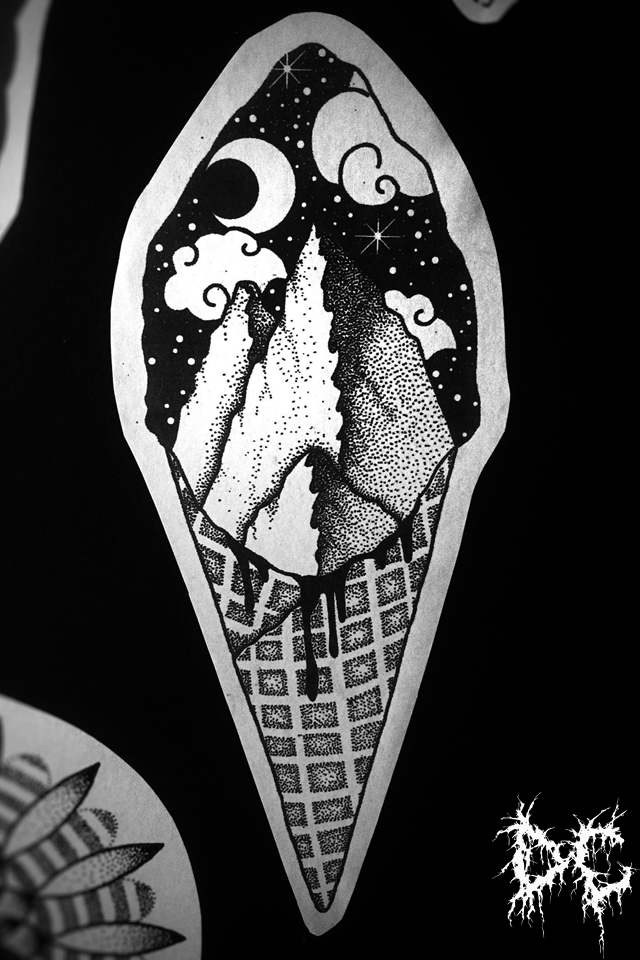Dobry Chłopiec Tattoo - tatuaż projekt lody lód ice cream góry dotwork wzory tatuaży