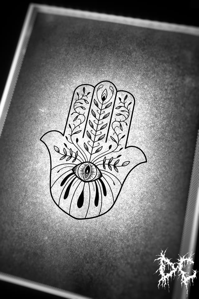 Dobry Chłopiec Tattoo Lublin - projekt wzór tatuażu chamsa hamsa dłoń oko indyjski